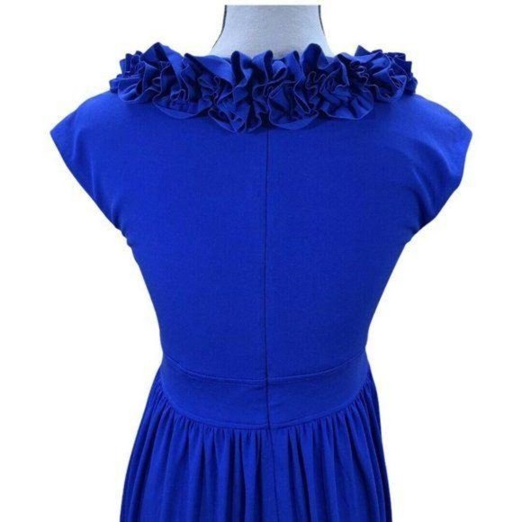 Maggy London Royal Blue Ruffle Neck Flare Dress - Picture 8 of 11